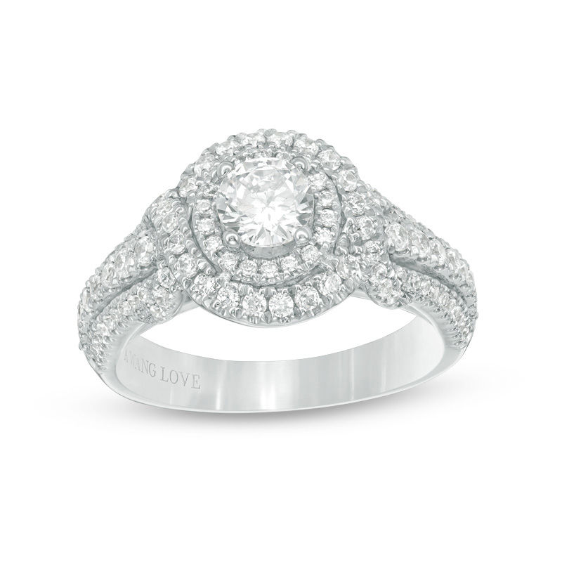 Vera Wang Love Collection 1.23 CT. T.W. Diamond Double Frame Twist Engagement Ring in 14K White Gold