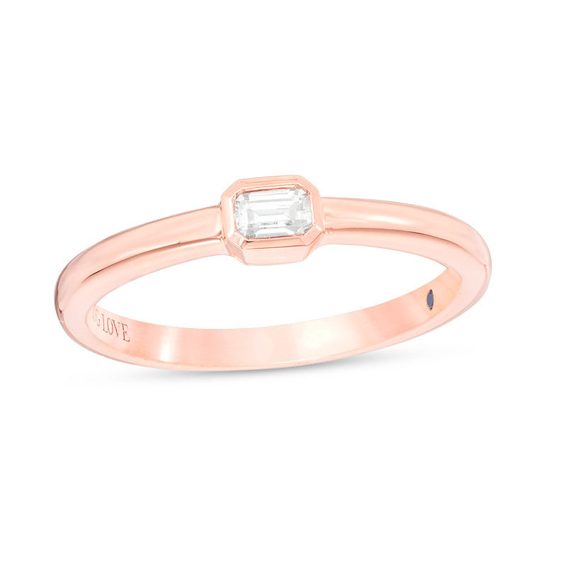 Main Image 1 of Vera Wang Love Collection 0.15 CT. Emerald-Cut Diamond Solitaire Sideways Stackable Band in 14K Rose Gold