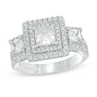 Vera Wang Love Collection 2.45 CT. T.W. Princess-Cut Diamond Three Stone Frame Engagement Ring in 14K White Gold