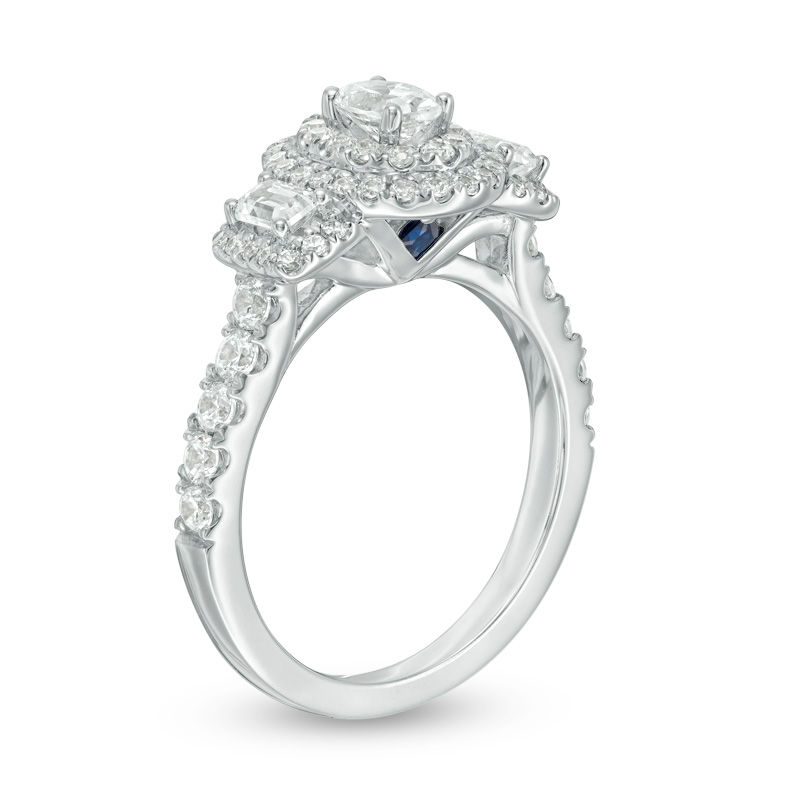 Peoples Vera Wang Love Collection 1.23 CT. T.W. Oval Diamond Three Stone Frame Engagement Ring in 14K White Gold Peoples Jewellers Coquitlam Centre