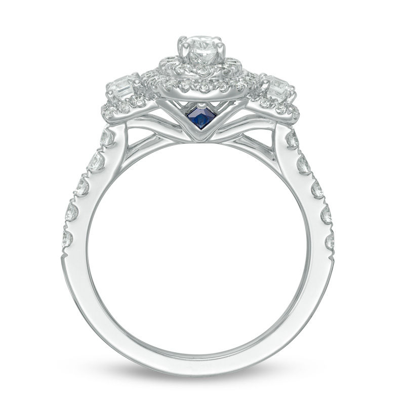 Vera Wang Love Collection 1.23 CT. T.W. Oval Diamond Three Stone Frame Engagement Ring in 14K White Gold