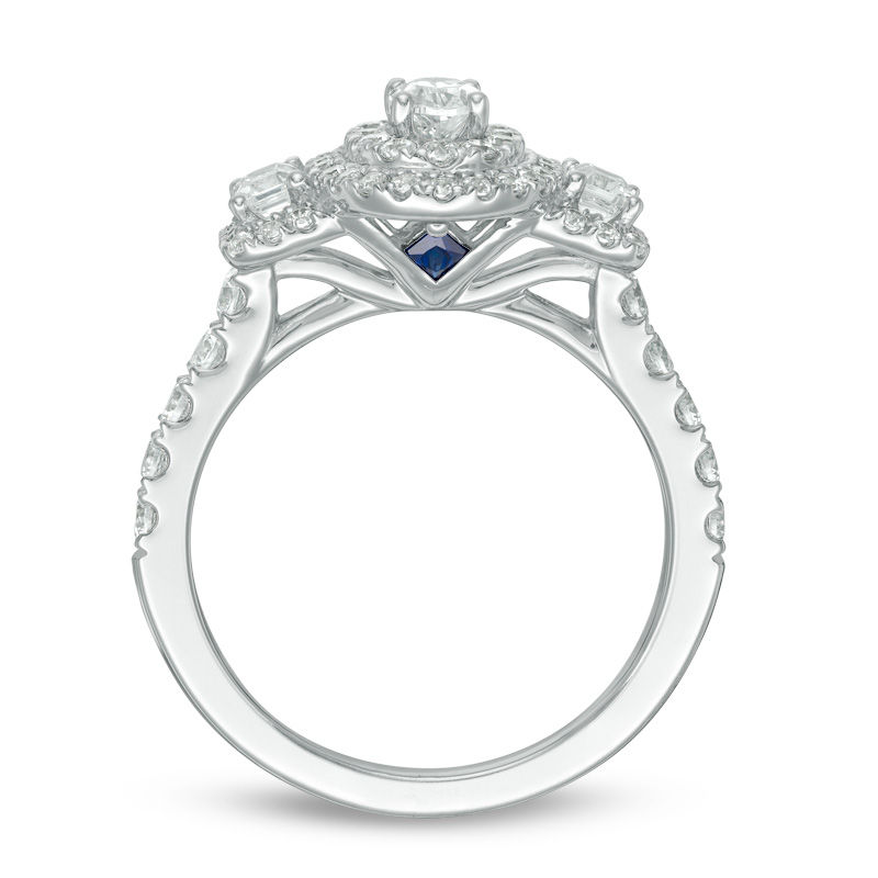 Main Image 3 of Vera Wang Love Collection 1.23 CT. T.W. Oval Diamond Three Stone Frame Engagement Ring in 14K White Gold