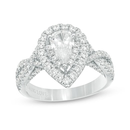 Vera Wang Love Collection 1.58 CT. T.W. Pear-Shaped Diamond Double Frame Twist Engagement Ring in 14K White Gold