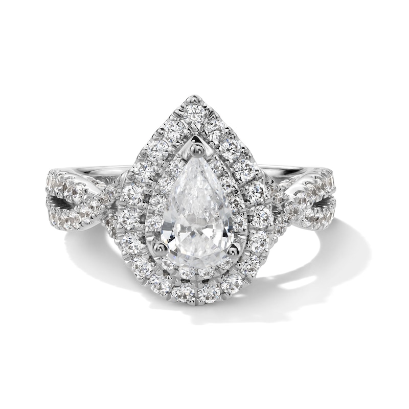 Main Image 1 of Vera Wang Love Collection 1.58 CT. T.W. Pear-Shaped Diamond Double Frame Twist Engagement Ring in 14K White Gold