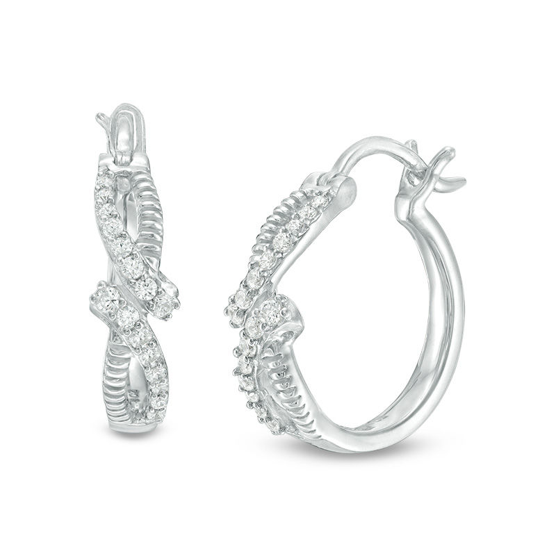 0.23 CT. T.W. Diamond Textured Bypass Hoop Earrings in Sterling Silver|Peoples Jewellers