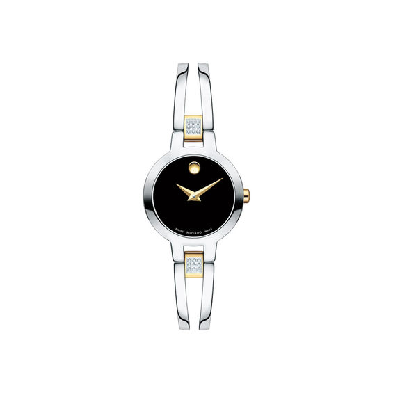 Peoples Ladies Movado Amorosa 0.07 CT. T.W. Diamond Two Tone Bangle Watch with Black Dial Model 0607185 St. Vital Centre