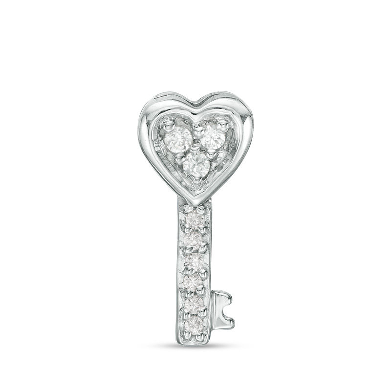 Main Image 1 of Diamond Accent Heart-Top Key Single Stud Earring in Sterling Silver