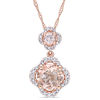 Thumbnail Image 1 of Morganite and 0.20 CT. T.W. Diamond Clover Frame Double Drop Pendant in 14K Rose Gold - 17"