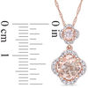 Morganite and 0.20 CT. T.W. Diamond Clover Frame Double Drop Pendant in 14K Rose Gold - 17"