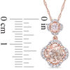 Thumbnail Image 2 of Morganite and 0.20 CT. T.W. Diamond Clover Frame Double Drop Pendant in 14K Rose Gold - 17"