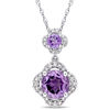 Thumbnail Image 1 of Amethyst and 0.20 CT. T.W. Diamond Clover Frame Double Drop Pendant in 14K White Gold - 17"