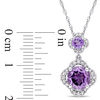 Thumbnail Image 2 of Amethyst and 0.20 CT. T.W. Diamond Clover Frame Double Drop Pendant in 14K White Gold - 17"