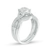 Thumbnail Image 1 of 7.0mm Lab-Created White Sapphire and 0.145 CT. T.W. Diamond Twist Bridal Set in 10K White Gold