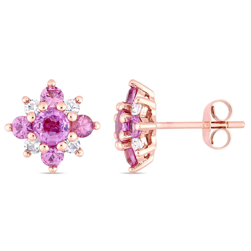 Pink and White Sapphire Flower Stud Earrings in 14K Rose Gold|Peoples Jewellers