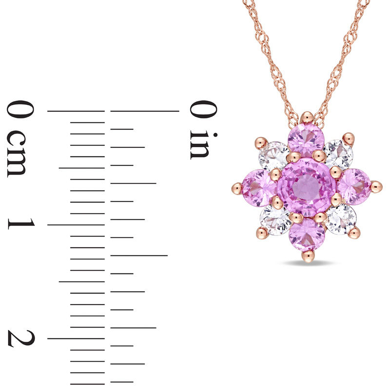 Pink and White Sapphire Flower Pendant in 14K Rose Gold - 17"