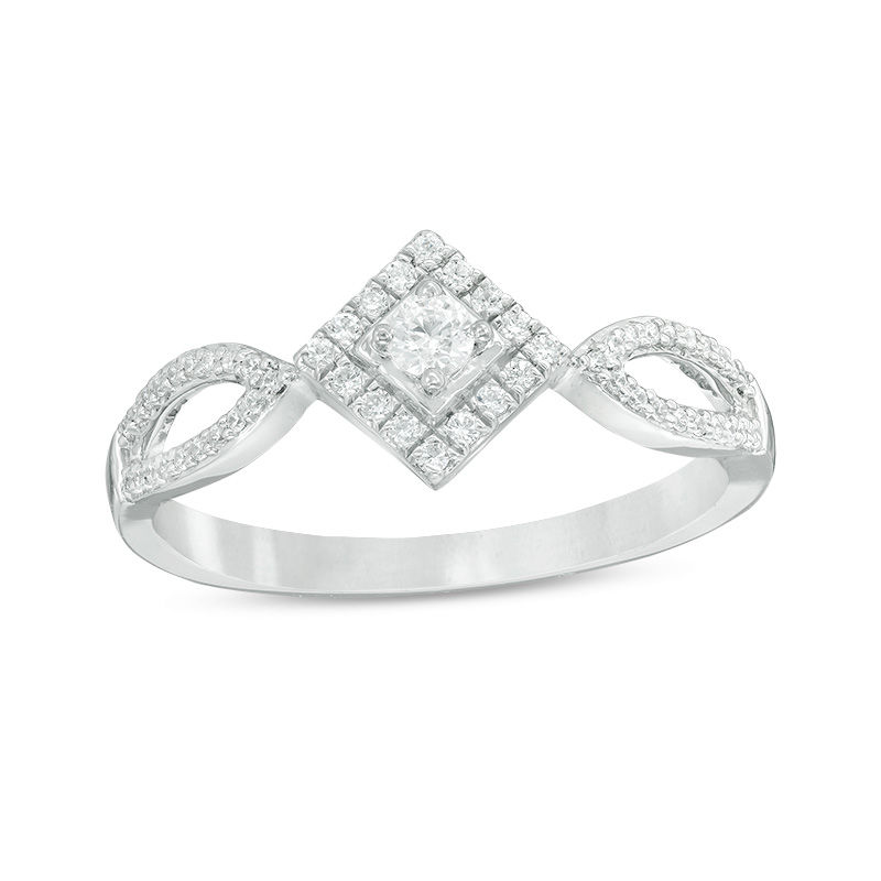 0.18 CT. T.W. Diamond Tilted Square Frame Promise Ring in 10K White Gold