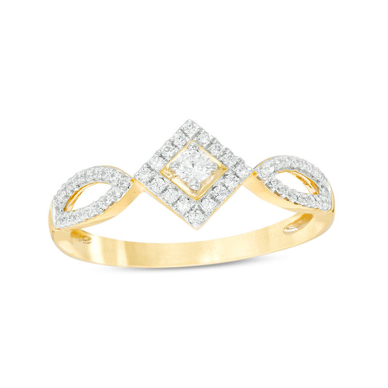 0.18 CT. T.W. Diamond Tilted Square Frame Promise Ring in 10K Gold