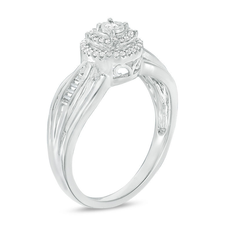 0.145 CT. T.W. Diamond Double Frame Multi-Row Promise Ring in Sterling Silver