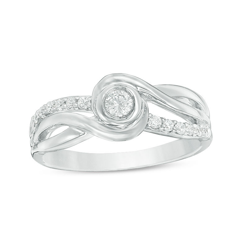 Main Image 1 of 0.18 CT. T.W. Diamond Swirl Bypass Promise Ring in Sterling Silver