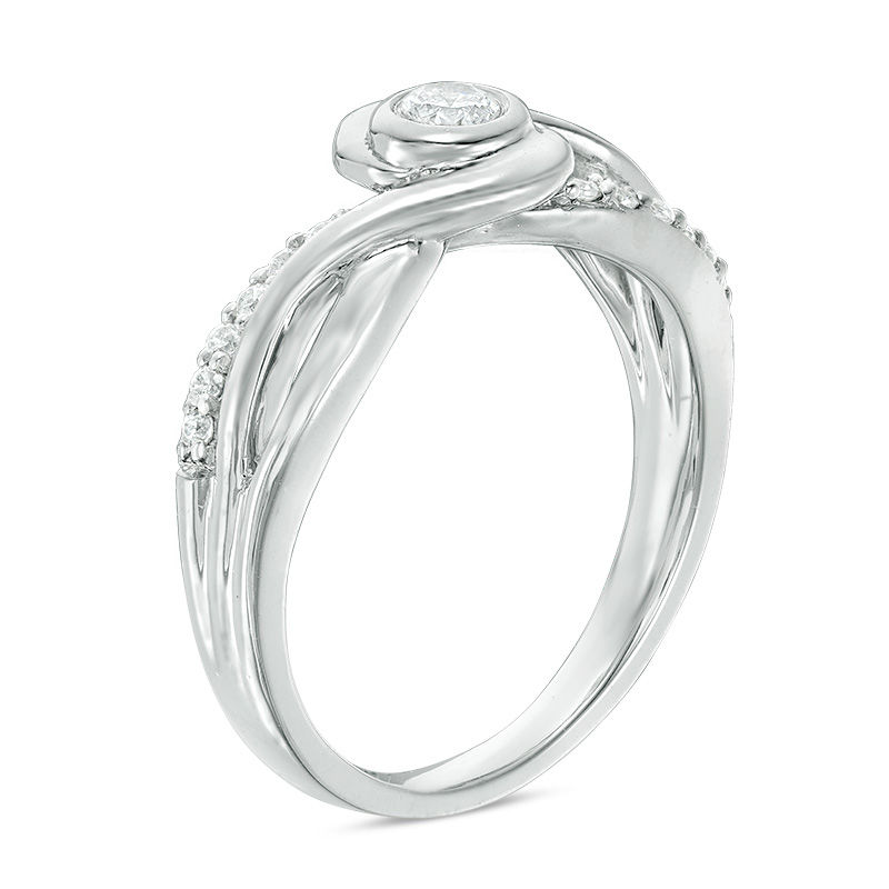 Main Image 2 of 0.18 CT. T.W. Diamond Swirl Bypass Promise Ring in Sterling Silver