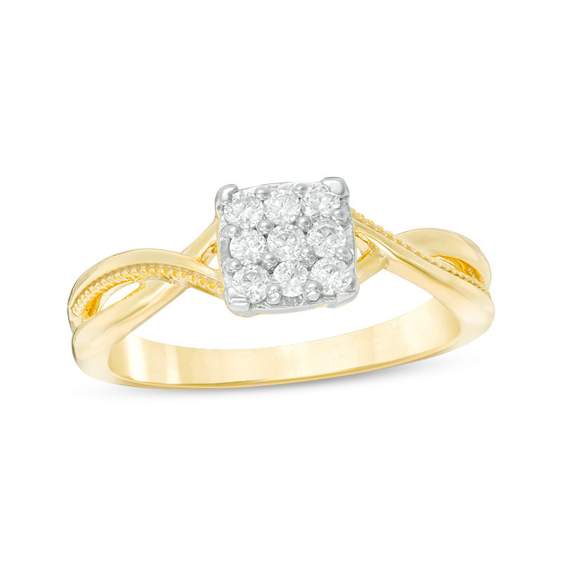 0.18 CT. T.W. Composite Diamond Square Twist Shank Promise Ring in 10K Gold