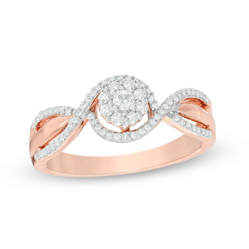 0.23 CT. T.W. Diamond Frame Promise Ring in 10K Rose Gold