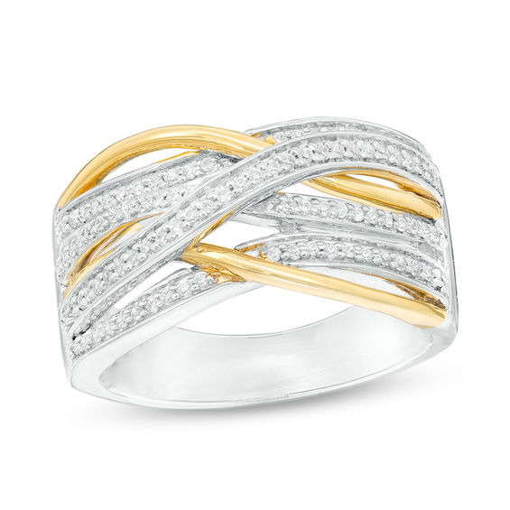 0.23 CT. T.W. Diamond Layered Crossover Ring in Sterling Silver and 10K Gold