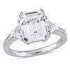 Thumbnail Image 1 of Emerald-Cut White Topaz and 0.07 CT. T.W. Diamond Three Stone Ring in Sterling Silver