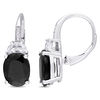 Thumbnail Image 0 of Oval Black Sapphire, Half-Moon Lab-Created White Sapphire and Diamond Accent Drop Earrings in Sterling Silver