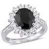 Thumbnail Image 0 of Oval Black Sapphire and Lab-Created White Sapphire Frame Ring in Sterling Silver