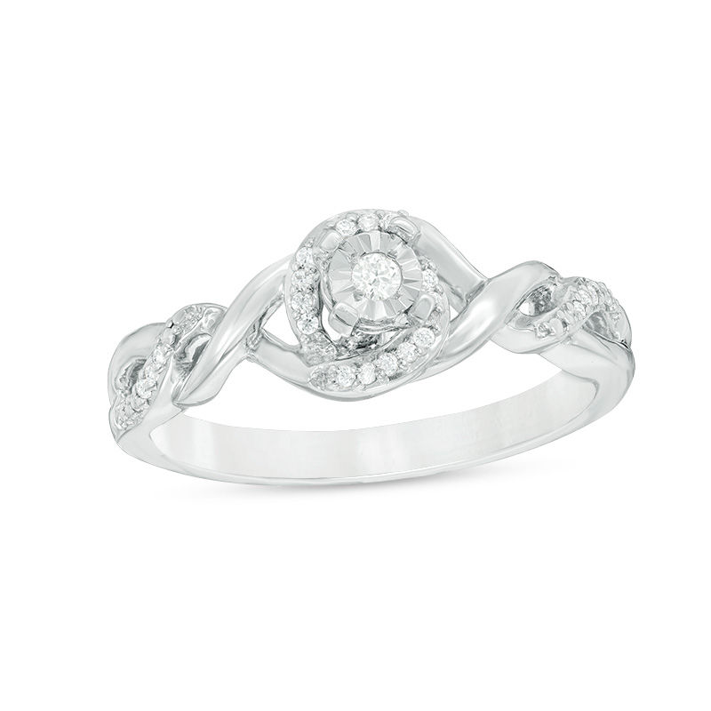 0.085 CT. T.W. Diamond Swirl Frame Twist Shank Promise Ring in Sterling Silver|Peoples Jewellers