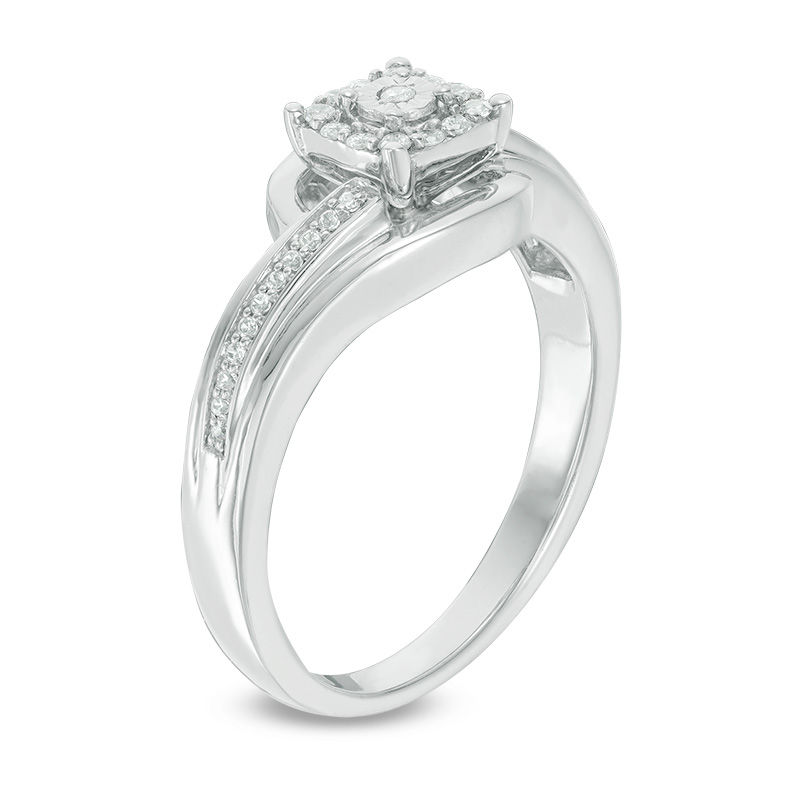 0.146 CT. T.W. Diamond Square Frame Bypass Promise Ring in Sterling Silver