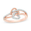 Thumbnail Image 0 of 0.18 CT. T.W. Diamond Interlocking Double Heart Ring in 10K Rose Gold