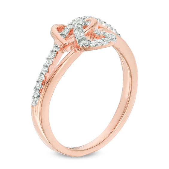 0.18 CT. T.W. Diamond Interlocking Double Heart Ring in 10K Rose Gold 0.18 CT. T.W. Diamond Interlocking Double Heart Ring in 10K Rose Gold