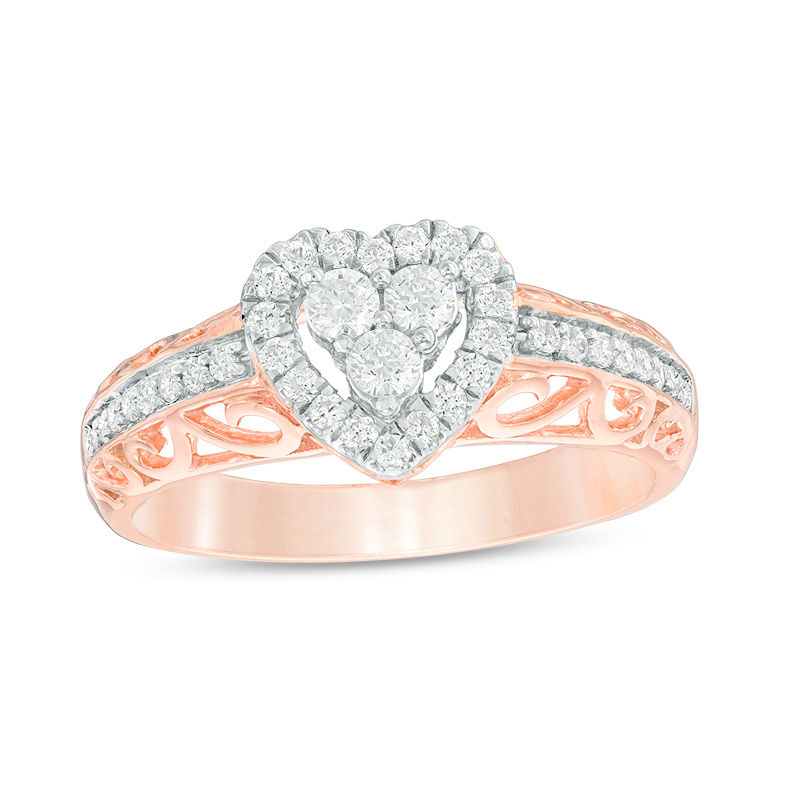 0.37 CT. T.W. Diamond Heart Frame Ring in 10K Rose Gold