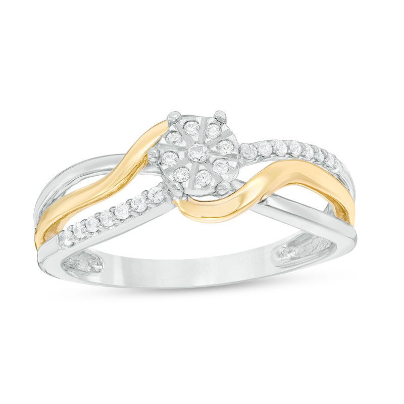 0.115 CT. T.W. Composite Diamond Bypass Promise Ring in Sterling Silver and 10K Gold