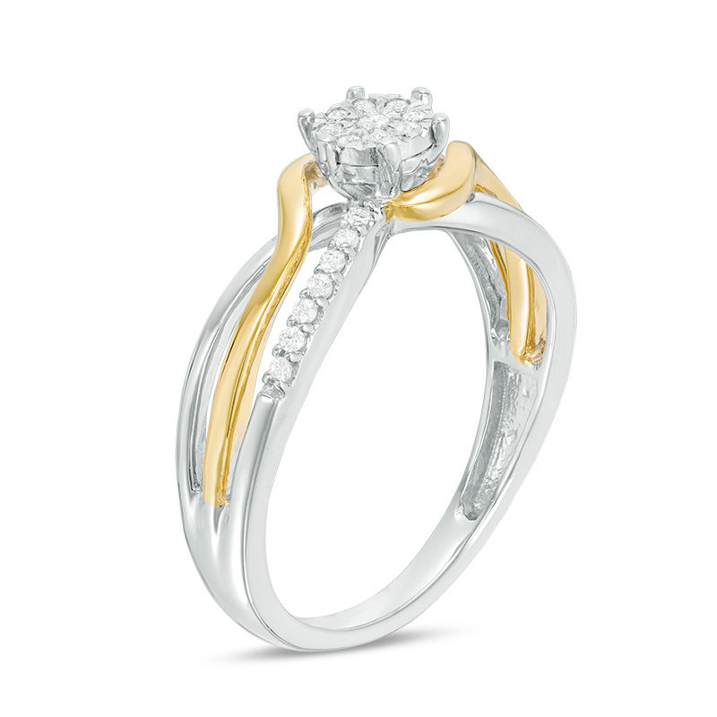 0.115 CT. T.W. Composite Diamond Bypass Promise Ring in Sterling Silver and 10K Gold