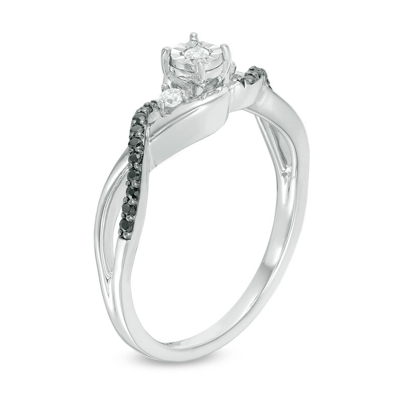 Main Image 2 of 0.145 CT. T.W. Enhanced Black and White Diamond Twist Promise Ring in 10K White Gold