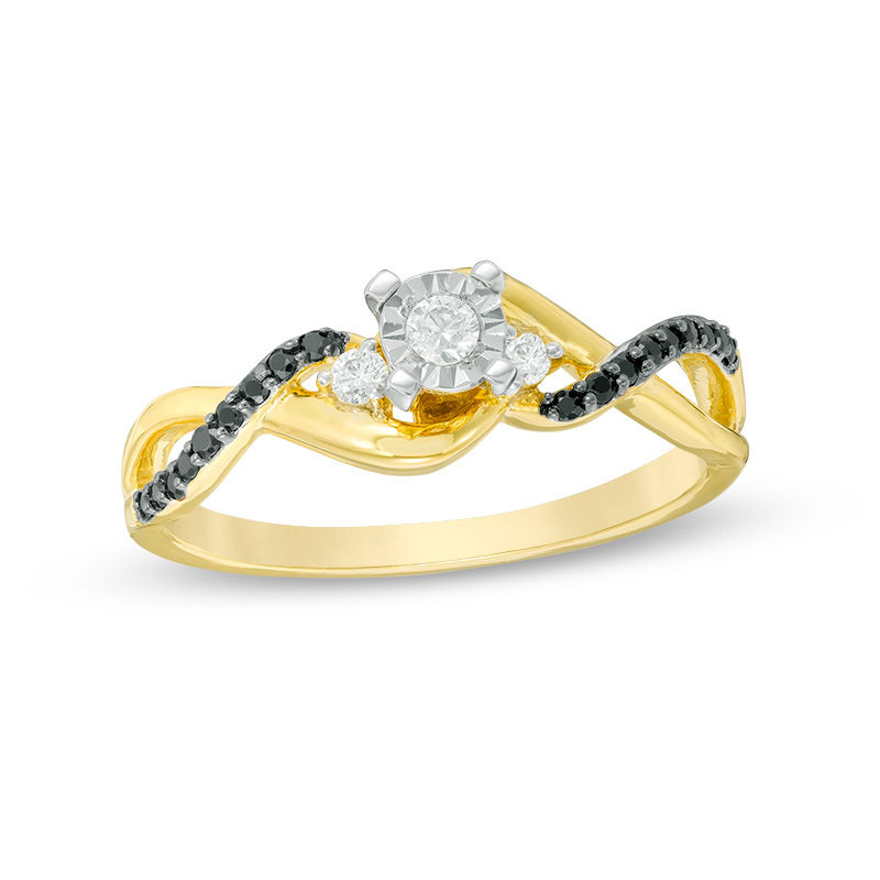 0.145 CT. T.W. Enhanced Black and White Diamond Twist Promise Ring in 10K Gold