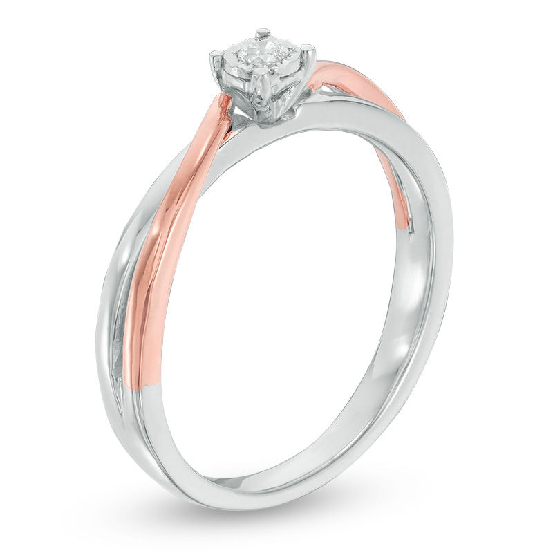 Main Image 2 of 0.04 CT. Diamond Solitaire Bypass Promise Ring in Sterling Silver and 10K Rose Gold