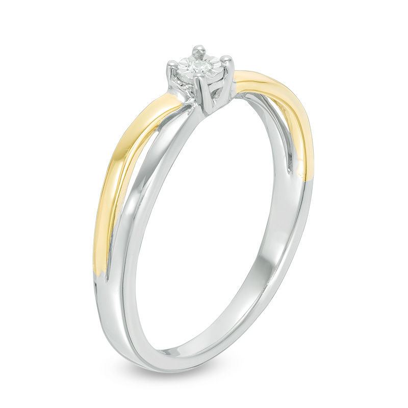 Main Image 2 of 0.04 CT. Diamond Solitaire Bypass Promise Ring in Sterling Silver and 10K Gold