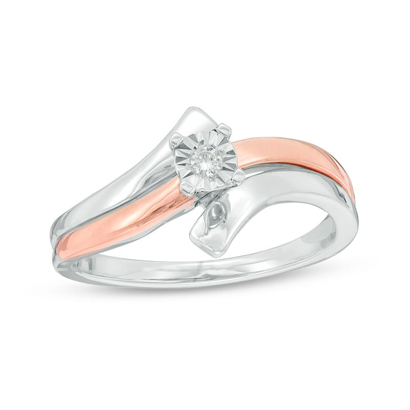 0.085 CT. Diamond Solitaire Bypass Promise Ring in Sterling Silver and 10K Rose Gold|Peoples Jewellers