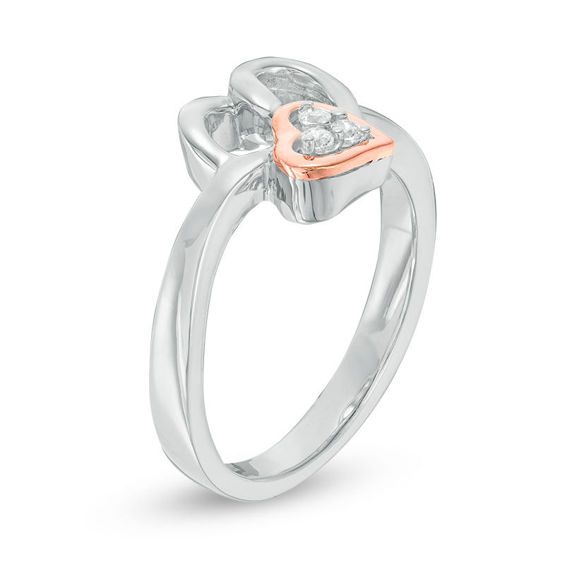 Diamond Accent Double Heart Ring in Sterling Silver and 10K Rose Gold