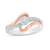 Thumbnail Image 0 of 0.145 CT. T.W. Diamond Frame Bypass Promise Ring in Sterling Silver and 10K Rose Gold