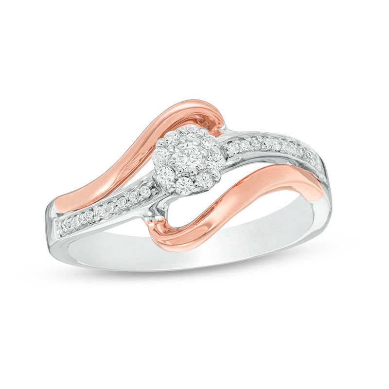 0.145 CT. T.W. Diamond Frame Bypass Promise Ring in Sterling Silver and 10K Rose Gold