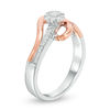 Thumbnail Image 1 of 0.145 CT. T.W. Diamond Frame Bypass Promise Ring in Sterling Silver and 10K Rose Gold