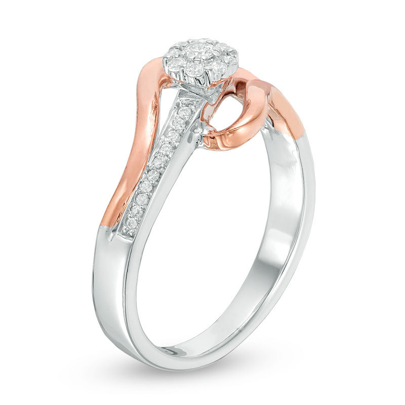 0.145 CT. T.W. Diamond Frame Bypass Promise Ring in Sterling Silver and 10K Rose Gold
