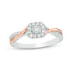 Thumbnail Image 0 of 0.18 CT. T.W. Diamond Cushion Frame Promise Ring in Sterling Silver and 10K Rose Gold