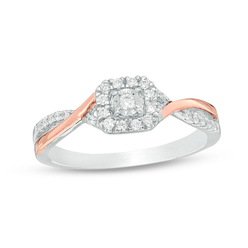 0.18 CT. T.W. Diamond Cushion Frame Promise Ring in Sterling Silver and 10K Rose Gold|Peoples Jewellers