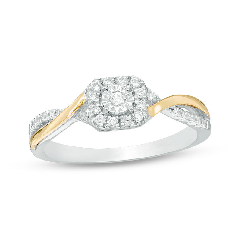 0.18 CT. T.W. Diamond Cushion Frame Promise Ring in Sterling Silver and 10K Gold|Peoples Jewellers